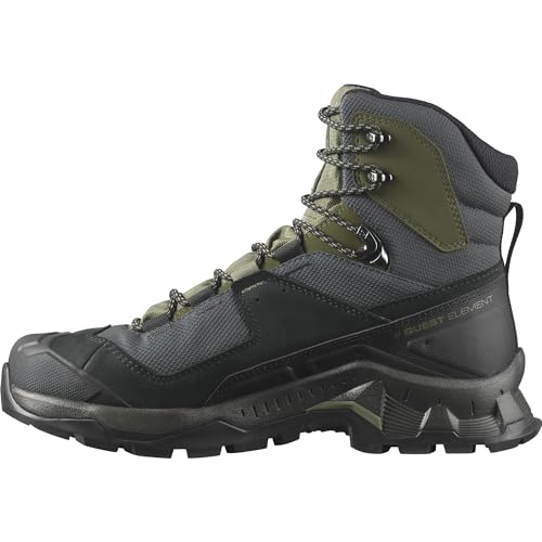 Salomon Men's QUEST ELEMENT GORE-TEX Leather Hiking Boots for Men, Black / Deep Lichen Green / Olive Night, 9.5