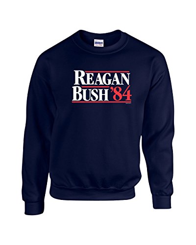 Trenz Shirt Company Reagan Bush '84 Political Campaign Retro Crewneck Sweatshirt President Presidential 80's Republican Conservative Ronald George-Navy-XL