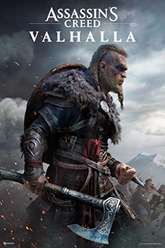 Laminated Assassins Creed Valhalla Merchandise Male Ultimate Edition Key Art Video Game Cover Video Gaming Gamer Collectibles Viking Eivor Varinsdottir Poster Dry Erase Sign 12x18