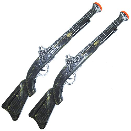 2 Pack Heavy-Duty Plastic 50 CM Long Fake Realistic Flintlocks Gun Prop for Soldier Pirate Prop Costume and Retro Decorations Brown