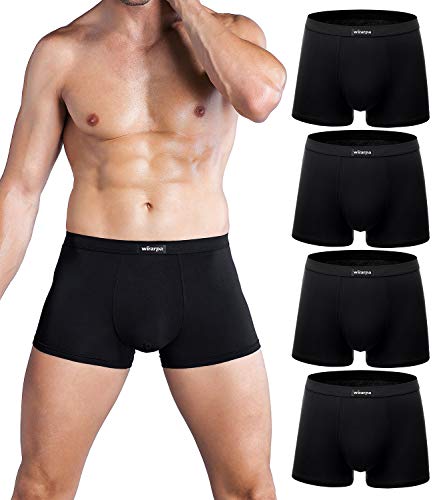 wirarpa Men's Black Breathable Micro Modal Trunk Underwear Soft Covered Waistband Microfiber Underpants Short Leg 4 Pack Small