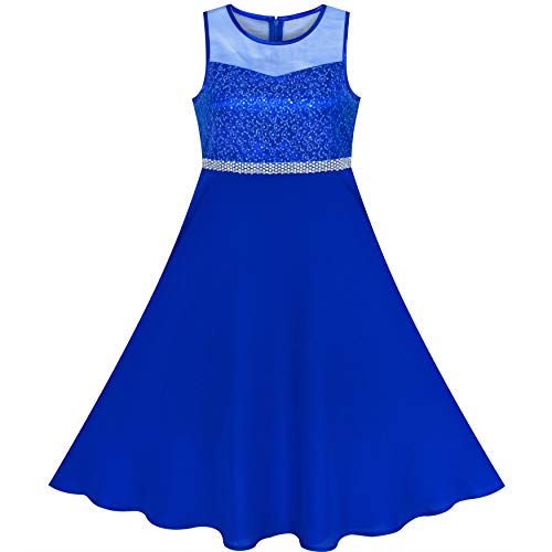 Girls Dress Blue Rhinestone Chiffon Bridesmaid Dance Maxi Gown Size 12