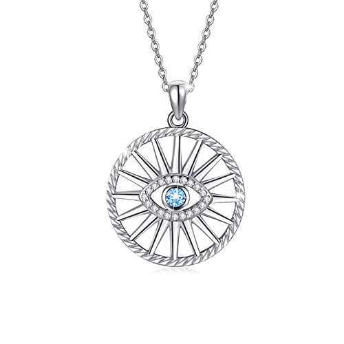 YEESIA Evil Eye Necklaces 925 Sterling Silver Sun Necklace Blue Evil Eyes Pendant Jewelry for Women Men Father’s Day Graduation Gifts for Teen Girls Girlfriends Mom Wife