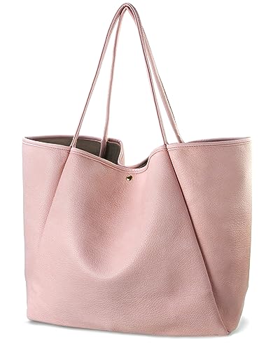 HOXIS Oversize Vegan Leather Tote Women Weekender Bag Shopper Handbag Travel Purse (Pink)