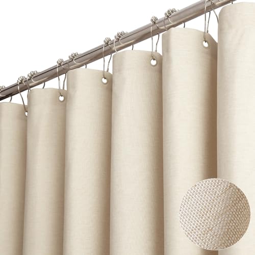 BTTN Fabric Shower Curtain, Linen Textured Heavy Duty Polyester Cloth Shower Curtain Set with 12 Plastic Hooks, Hotel Luxury Waterproof Decorative Shower Curtains for Bathroom - 72'x72' - Beige/Cream