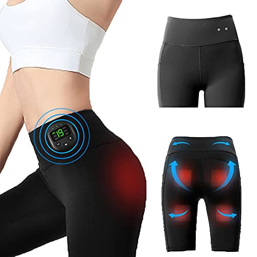 Kafly High Waist Shorts Yoga Pants with EMS Muscle Stimulator Rechargeable, Buttock Ultimate EMS Stimulator for Women Black