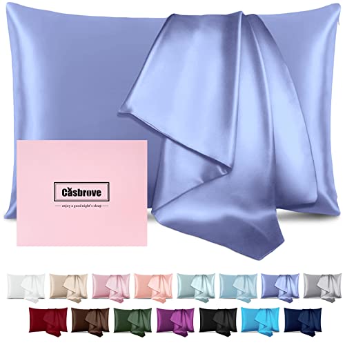 Silk Pillow Cases Mulberry Silk Pillow Cases Soft Breathable Both Sided Natural Silk Pillowcase with Zipper Beauty Sleep Silk Pillow Cases 1 Pc for Gift (Standard, Cornflower Blue)