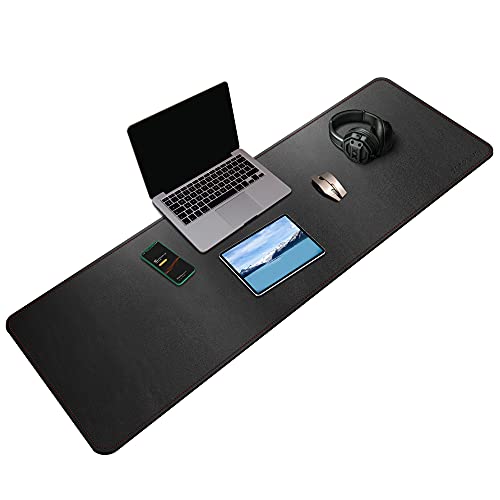 ZORESYN 3XL Longer Mouse Pads (55.1' x 15.7') - PU Leather Extended Large Gaming Mousepad Desk Mat - Nonslip Base and Waterproof Desktop Keyboard Extended Mouse Mat (Black, 3X-Long)