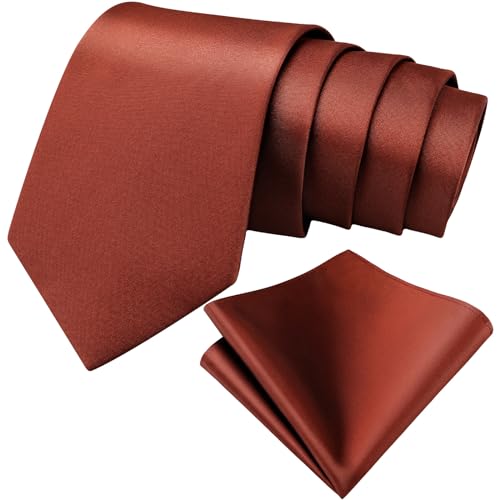 Toulite 2 Pcs Cinnamon Solid Color Tie and Handkerchief Formal Necktie and Pocket Square Set Men's Tie and Pocket Square for Weddings Groom Groomsmen Dances Gifts