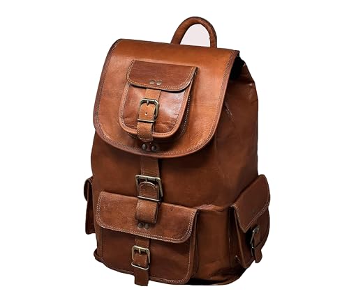 jaald 21' Brown Leather Laptop Backpack Vintage Daypack College Travel Rucksack