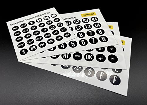 The Geek Pub Die-Cut Arcade Button Labels (Black) | Button Label Stickers for Arcade Cabinets | Arcade Button Cap Labels | 24mm and 30mm Button Caps