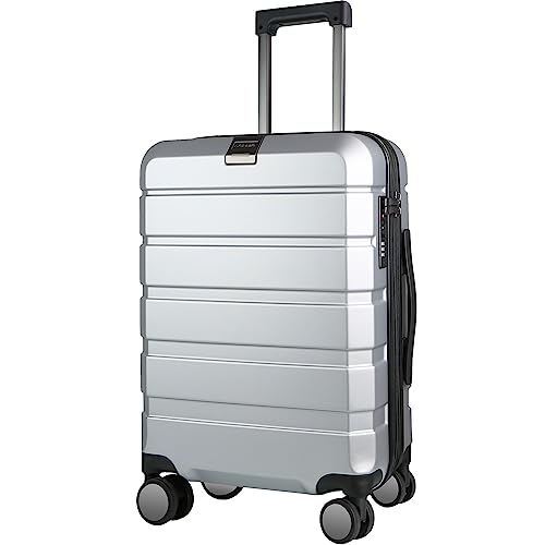 KROSER Hardside Expandable Carry On Luggage with Spinner Wheels & Built-in TSA Lock, Durable Suitcase Rolling Luggage, Carry-On 20-Inch, Silver Grey