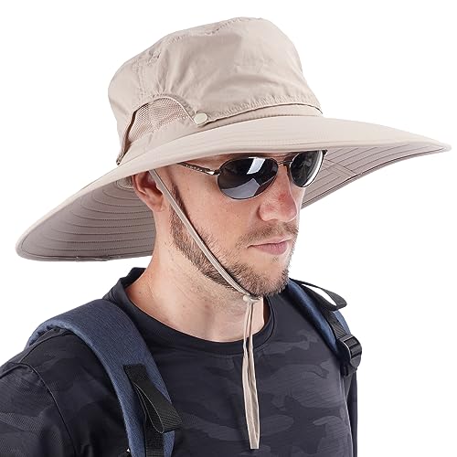 USHAKE Fishing Hat Bucket Safari Sun Hat Wide Brim Bonnie hat for Men and Women Khaki