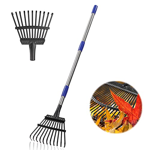 Garden Rake -Small Leaves Rakes for Gardening - 11 Metal Tines 8.5' Wide - 78' Long Handle Leaf Rakes for Lawns Heavy Duty for Yard Lawn Shrub Garden Beds