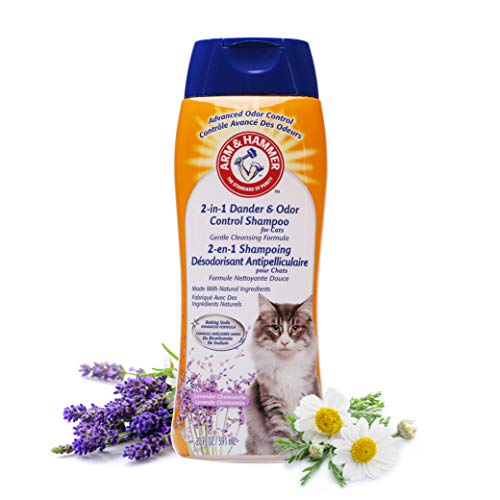 Arm & Hammer 2-in-1 Deodorizing & Dander Reducing Shampoo for Cats, Dander Remover for Dander and Odors, Baking Soda Moisturizes and Deodorizes, Lavender Chamomile Scent, 20 Fl Oz