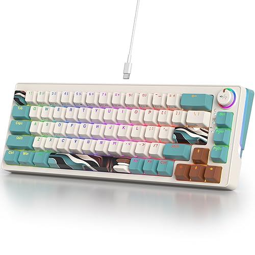 Guffercty kred 65% Percent Keyboard Hot-Swappable, 68 Keys Mechanical Gaming Keyboard Wired with Knob Arrow Keys RGB Backlight for Win/Mac(68 Brown)