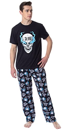 INTIMO WWE Mens' Wrestling Stone Cold Steve Austin 3:16 Sleep Pajama Set (Large) Black