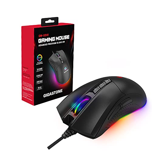 Gigastone Gaming Mouse with 12000 DPI Adjustable, RGB Backlight, Optical Sensor, 8 Programmable Buttons, RGB Gaming Mouse with 512KB Onboard Memory, Wired Gaming Mouse for Windows 7 and Up