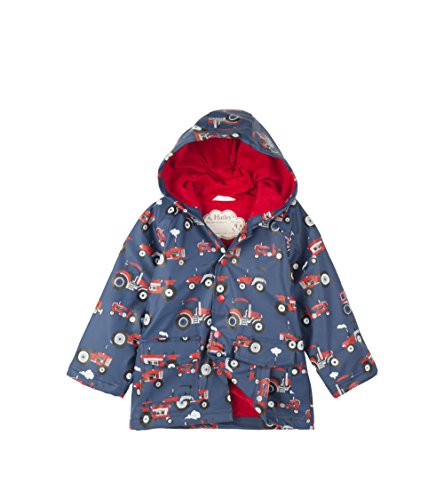 Hatley Boys' Little Button-Up Printed Rain Jacket, Red Farm Tractors, 2 Years