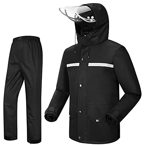 iCreek Rain Suit Jacket & Trouser Suit Raincoat for Men & Women Outdoor All-Sport Waterproof Breathable Anti-storm (L-USA, Black)
