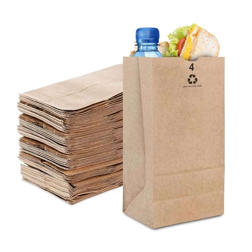 Stock Your Home 4 Lb Kraft Brown Paper Lunch Bags (100 Count) - Bulk Disposable Lunch Sacks, Small Size Blank Bag for Kids, Good for a Snack, Sandwich, Grocery Food, and Arts & Crafts Projects