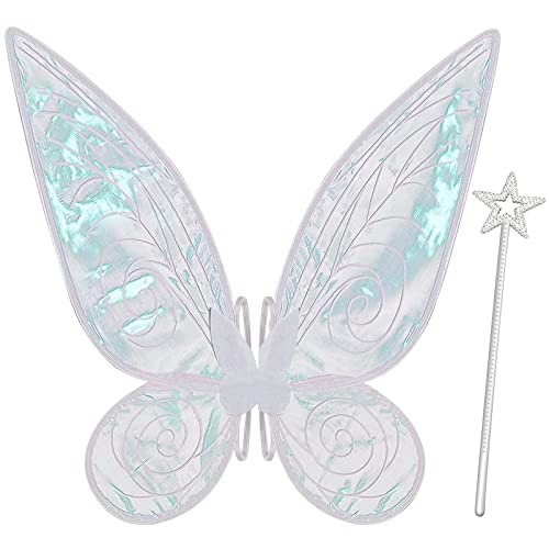 quescu Fairy Wings for Adults,Butterfly Wings for Girls,Angel Wings,Fairy Costume for Women Halloween Dress Up Party Favor (White)