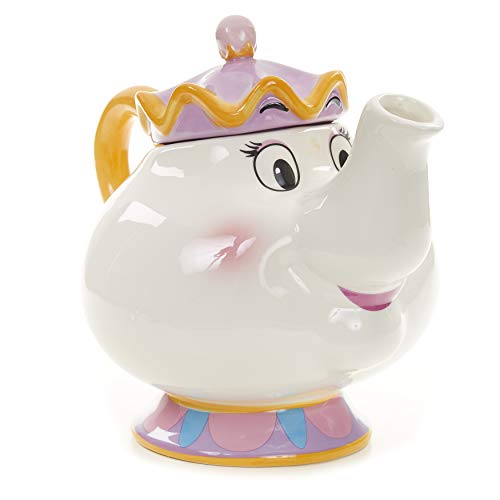 Paladone Mrs. Potts Ceramic Tea Pot 1250 ml, Includes Tea Strainer, Officially Licensed Disney Beauty and the Beast Kitchen Collectible