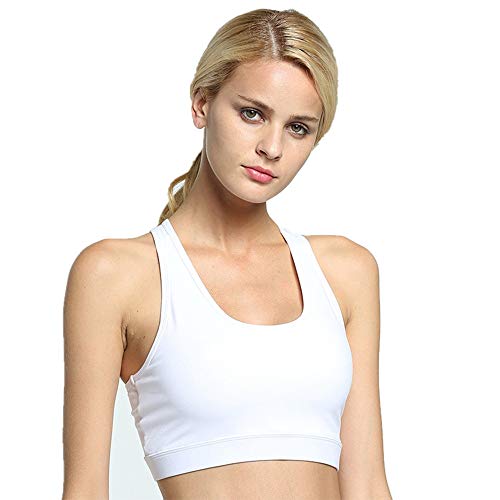 Women High Impact Sports Bra Phone Pocket Running Bra Seamless Wirefree Workout Top Vest Activewear (White, S)