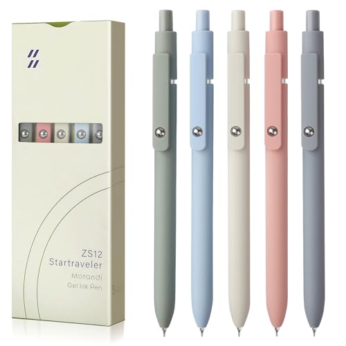 FIOVER Gel Pens, 5pcs 0.5mm Quick Dry Black Ink Pens Fine Point Smooth Writing Pen High-End Series Pens Ballpoint for School Office Home Supplies, Gifts for Women and Men (Morandi)