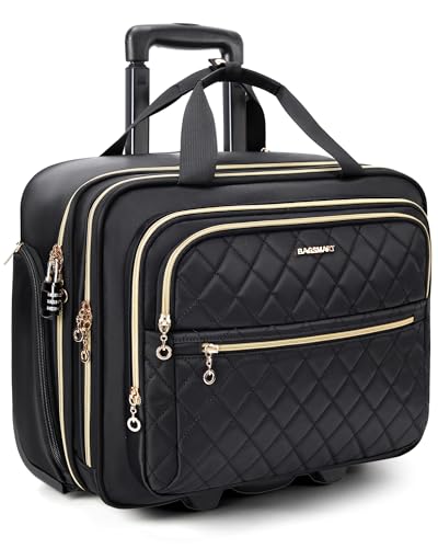 BAGSMART Rolling Laptop Bag Women, Rolling Briefcase Fits 15.6 Inch Laptop, Underseat Carry On Luggage with Wheels, Rolling Computer Bag with TSA Lock, Rolling Bag for Travel Work Business, Black