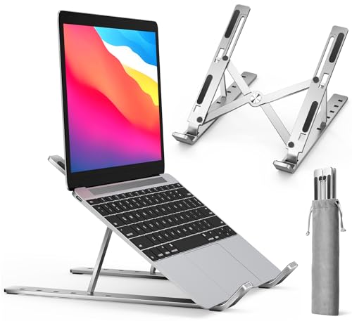ivoler Laptop Stand, Laptop Holder Riser Computer Tablet Stand, 6 Angles Adjustable Aluminum Ergonomic Foldable Portable Desktop Holder Compatible with MacBook,iPad, HP, Dell, Lenovo 10-15.6” Silver