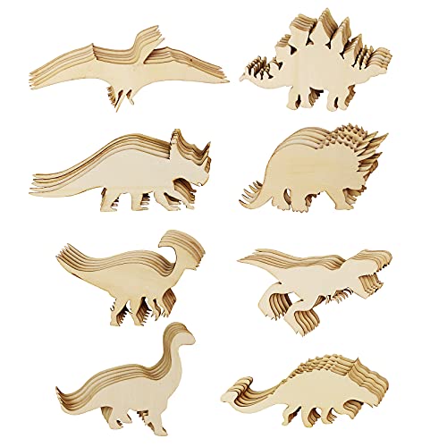 Newbested 48 Pack Unfinished Wooden Dinosaur Animal Cutouts,Pterosauria,Tyrannosaurus Rex,Triceratops,Stegosaurus,Ankylosaurus Shapes Model for Home Decor Ornament,DIY Craft Art Project(6 PCS/Shape)