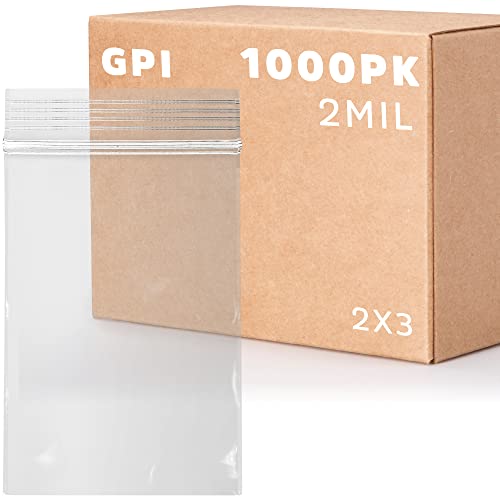 GPI - 1000 Count, 2' X 3' Clear Plastic Resealable Zip Bags, Bulk 2 Mil, Strong & Durable Poly Baggies with Resealable Zip Top Lock for Travel, Storage, Packaging & Shipping