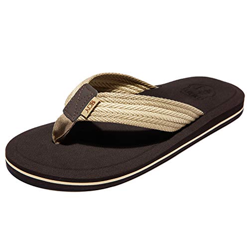 NeedBo NDB Men's Flip-Flops Classical Thongs Sandals Comfortable Slippers for Beach (11 M US, Beige/Brown)