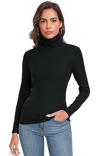 Women Turtleneck Mock Neck Active Shirt Base Layer Long Sleeve Layer Tops Black Medium