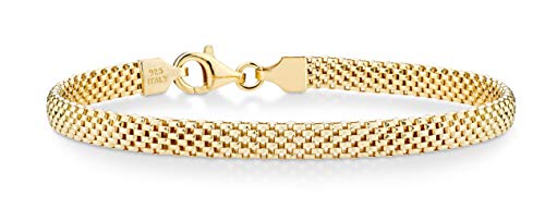 Miabella 18K Gold Over Sterling Silver Italian 5mm Mesh Link Chain Bracelet for Women, 925 Made in Italy (Length 7 Inches (Small))