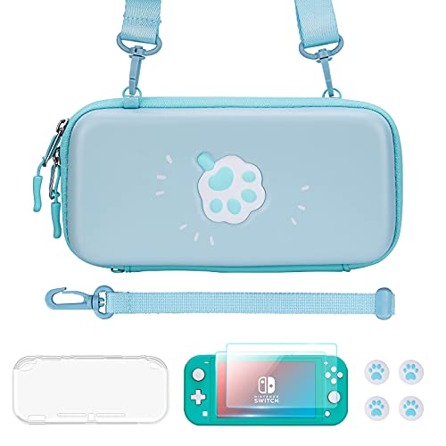 JINGDU Carrying Case Compatible with Switch Lite, Cute 3D Cat Paw Storage Bag with Screen Protector, Thumb Grips, Protective Case, Straps, Premium Accessories Kit, Blue