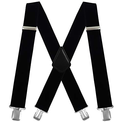 Moulen Men's X-Back 2 Inches Wide Heavy Duty Clips Adjustable Suspenders, Black, Size Large