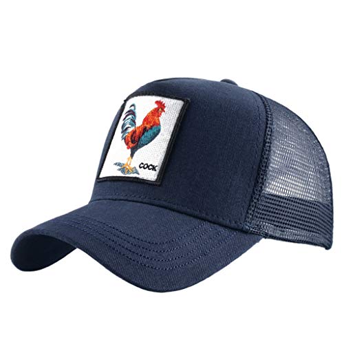 Unisex Animal Mesh Trucker Hat Strapback Square Patch Baseball Caps (One Size, Blue Cock)