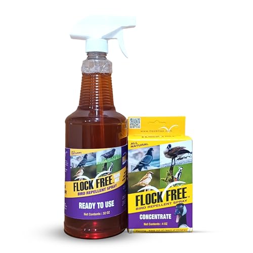 Flock Free Bird Repellent Spray Bundle, Ready to Use Bird Spray 32oz + Concentrate 4oz Refill
