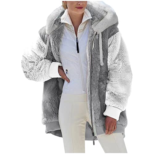 sale clearance Women's Faux Fur Zip Up Hoodies Sherpa Fleece Lined Jackets Plush Sweatshirt Winter Thicken Warm Fuzzy Outerwear winter puffer jacket Gray 4X