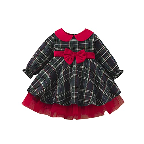 Infant Toddler Baby Girl Christmas Derss Christmas Tree Plaid Lace Party Dress Princess Dress+Vest Christmas Clothes Set(AChristmas,3-4T)