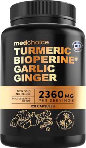 4-in-1 Turmeric and Garlic Supplements with Bioperine 2360 mg (120 ct) Turmeric Ginger Root Capsules with Garlic - Turmeric Curcumin with Black Pepper for Joint, Digestion & Immune Support (Pack of 1)