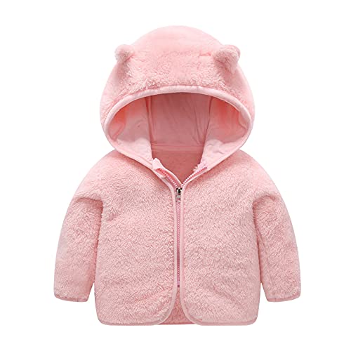 KONF Newborn Baby Winter Coat Snowsuit,Boys Girls Winter Windproof Hooded Coat Jacket Warm Fleece Outerwear, Pink, 3-6 Months