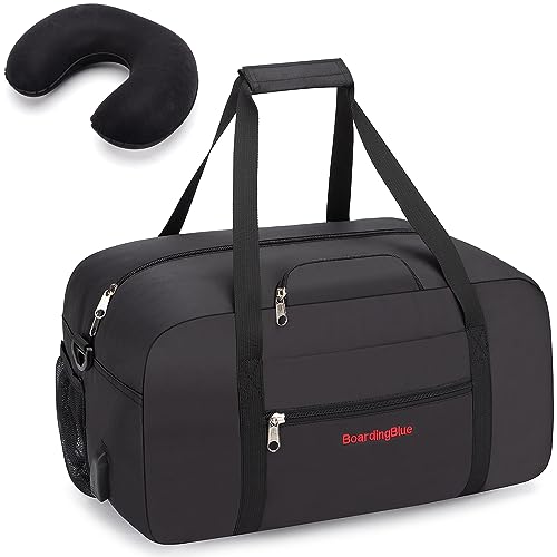 17x10x9 United Airline Personal Item Under Seat Duffel Bag With Free Pillow And USB Port (Black)