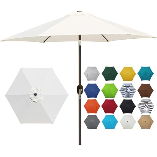 Blissun 7.5 ft Patio Umbrella, Yard Umbrella Push Button Tilt Crank (Cream White)