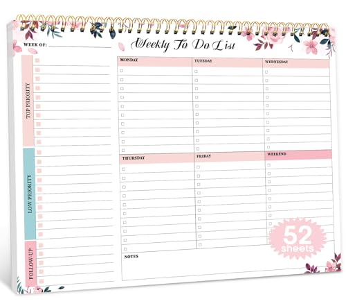Weekly To Do List Notepad with 52 Undated Sheets（8.5'×11'）- Weekly Desk Planner for Women & Man, Work and Home - Whispering Petal
