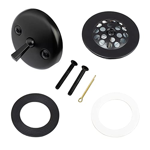 Matte Black Trip Lever Tub Trim Kit Set with Trip Lever Overflow Face Plate, No putty Gasket,Trip Lever Bathtub Drain with Strainer, Overflow and Matching Screws, No putty installation by Artiwell
