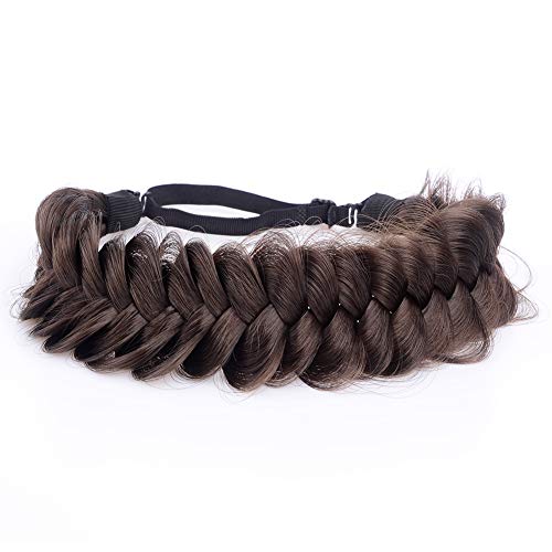 DIGUAN Messy Wide 2 Strands Synthetic Hair Braided Headband Hairpiece Women Girl Beauty accessory, 62g/2.1 oz (Brunette Brown)