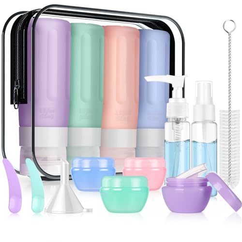 JBYAMUS 16 Pcs Silicone Bottles Set, Leak-Proof Design, Travel Size, TSA Approved for Toiletries, Portable Containers and Best Gifts for Women (BPA Free)